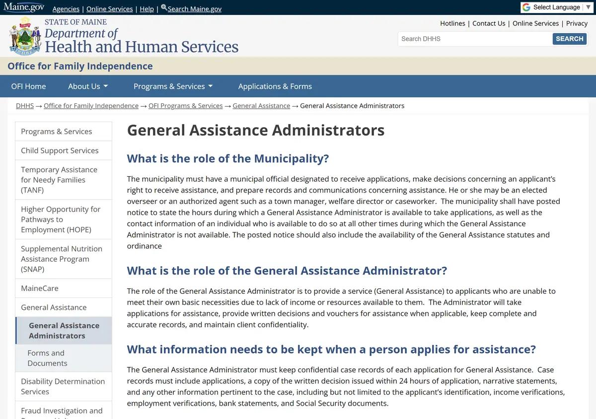 Maine's directory of municipal General Assistance administrators.