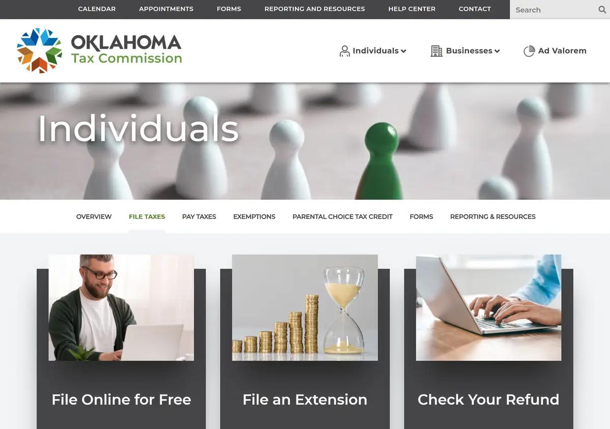 The Oklahoma Tax Commission file-taxes page.