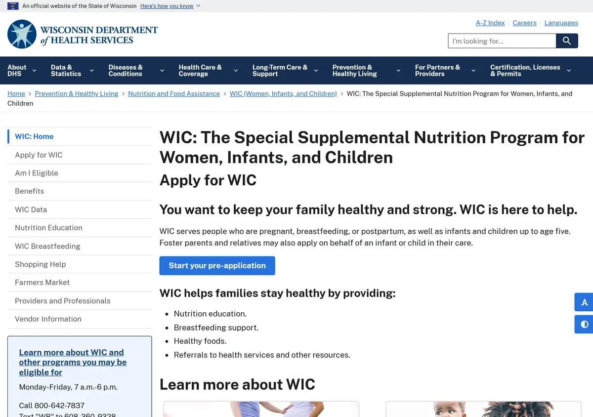 The Wisconsin DHS WIC program page.