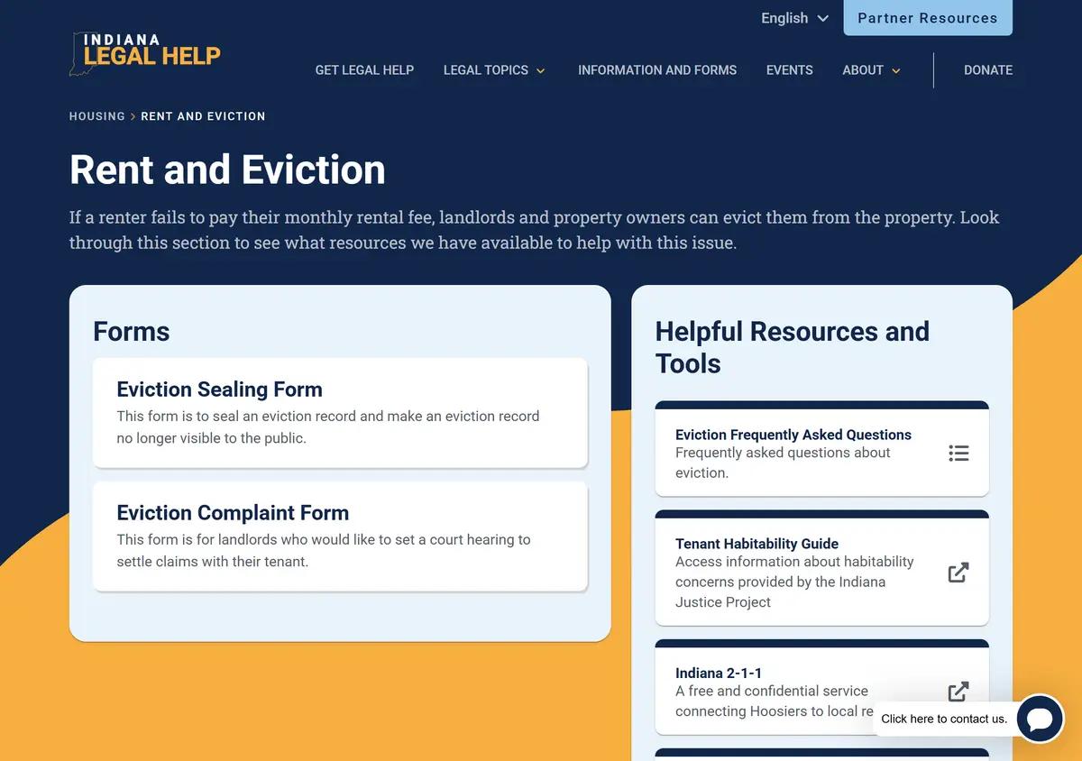 The IndianaLegalHelp.org rent and eviction tools.