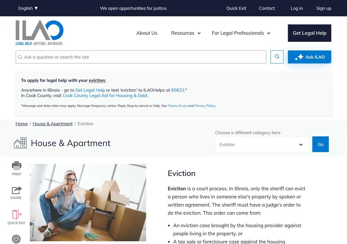The Illinois Legal Aid Online eviction information page.
