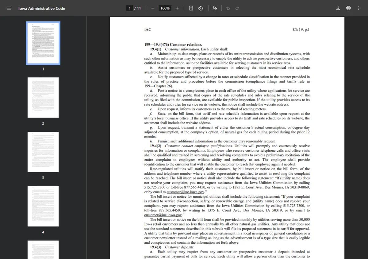 The Iowa Administrative Code rule on winter utility disconnection.