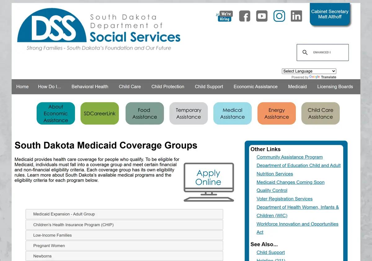 The South Dakota DSS medical programs page.
