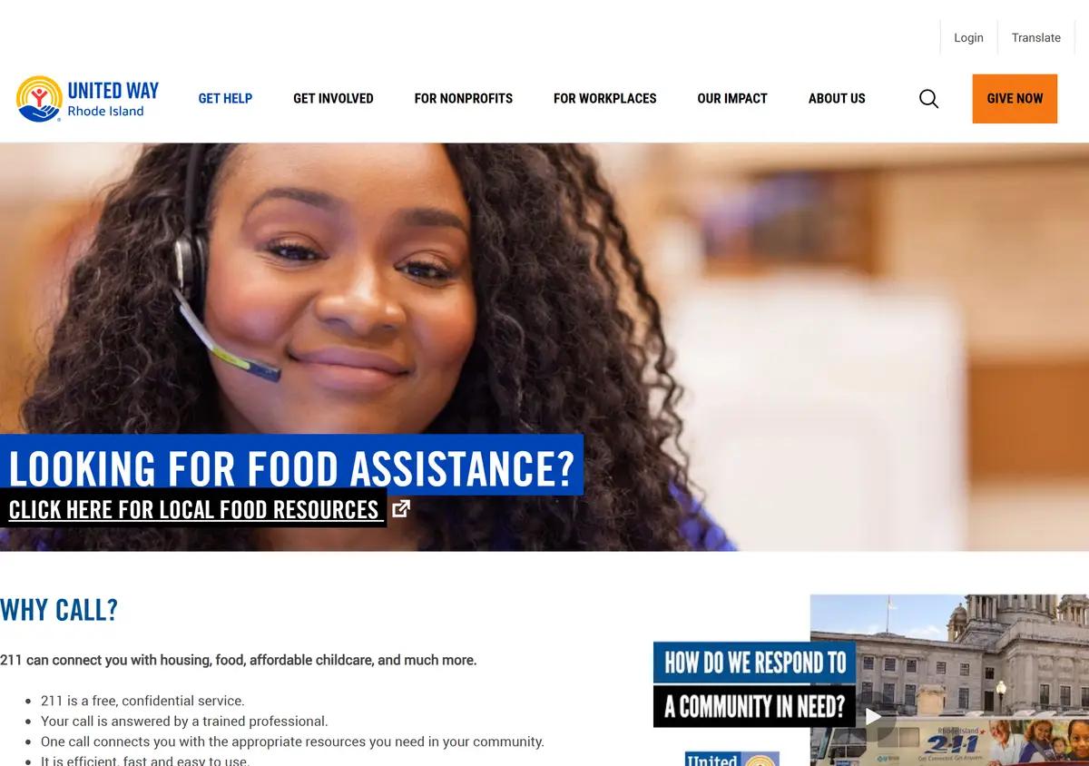 The United Way of Rhode Island 211 page.