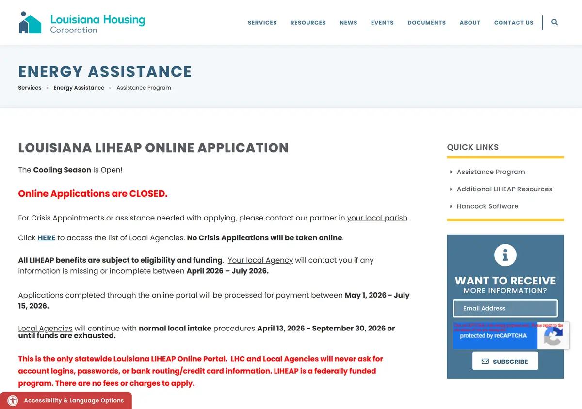 The Louisiana Housing Corporation energy assistance page.