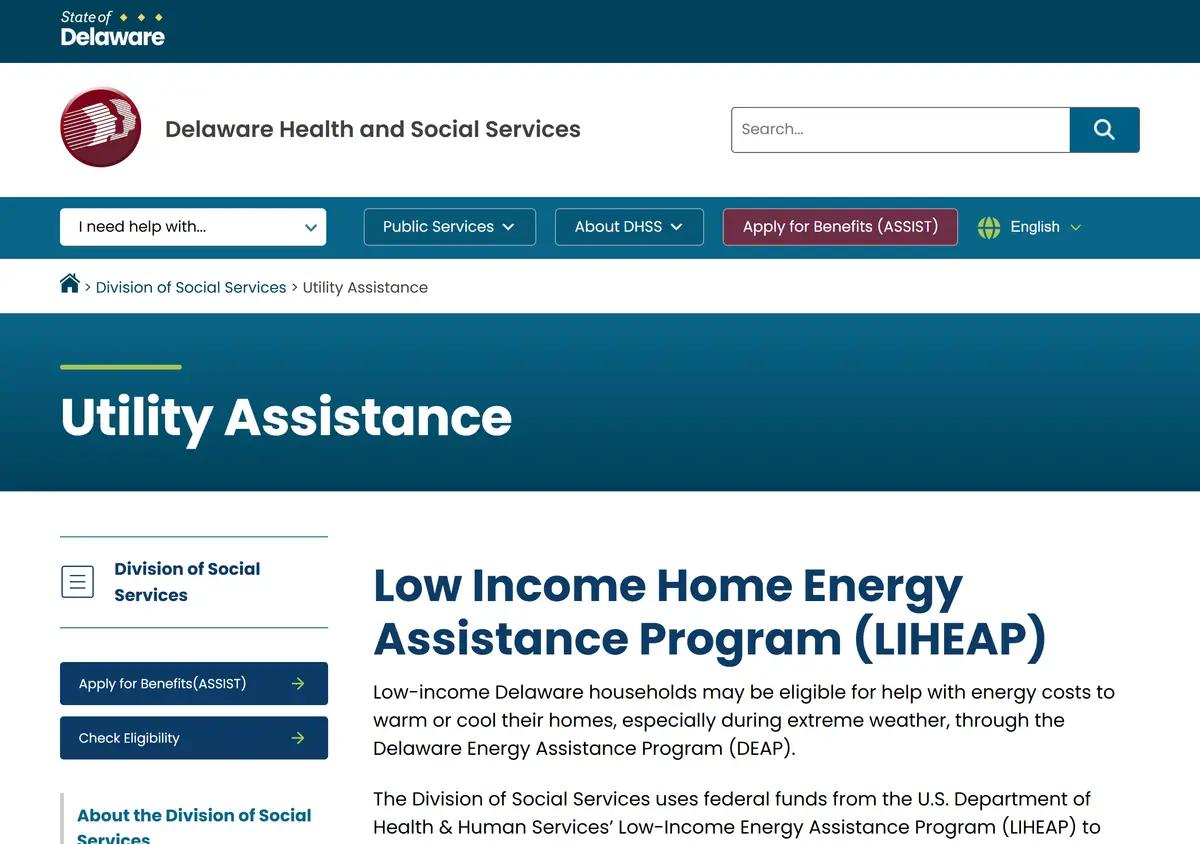 The Delaware utility assistance (DEAP/LIHEAP) page.