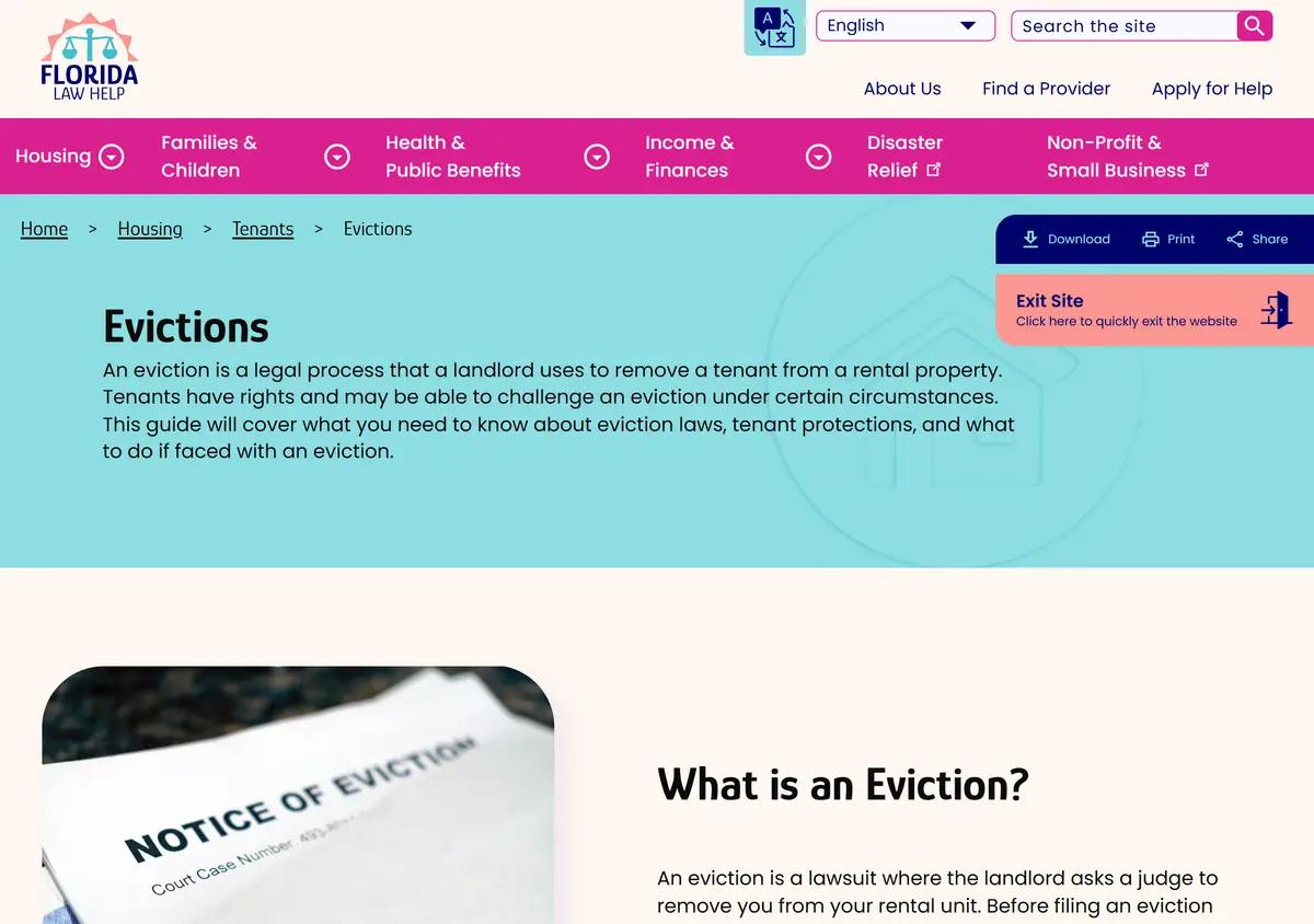 The Florida Law Help evictions guide.