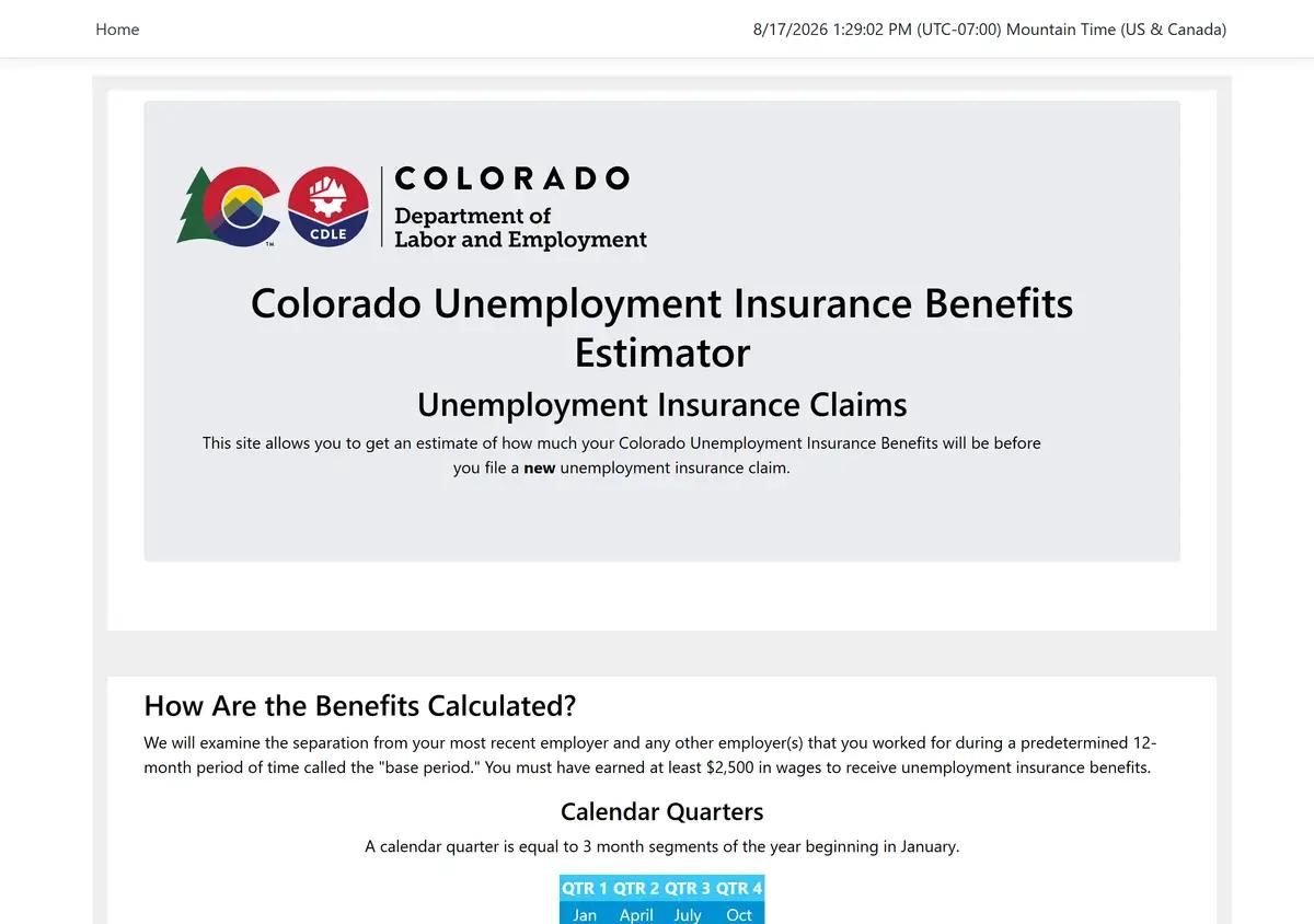 The Colorado unemployment benefits estimator.