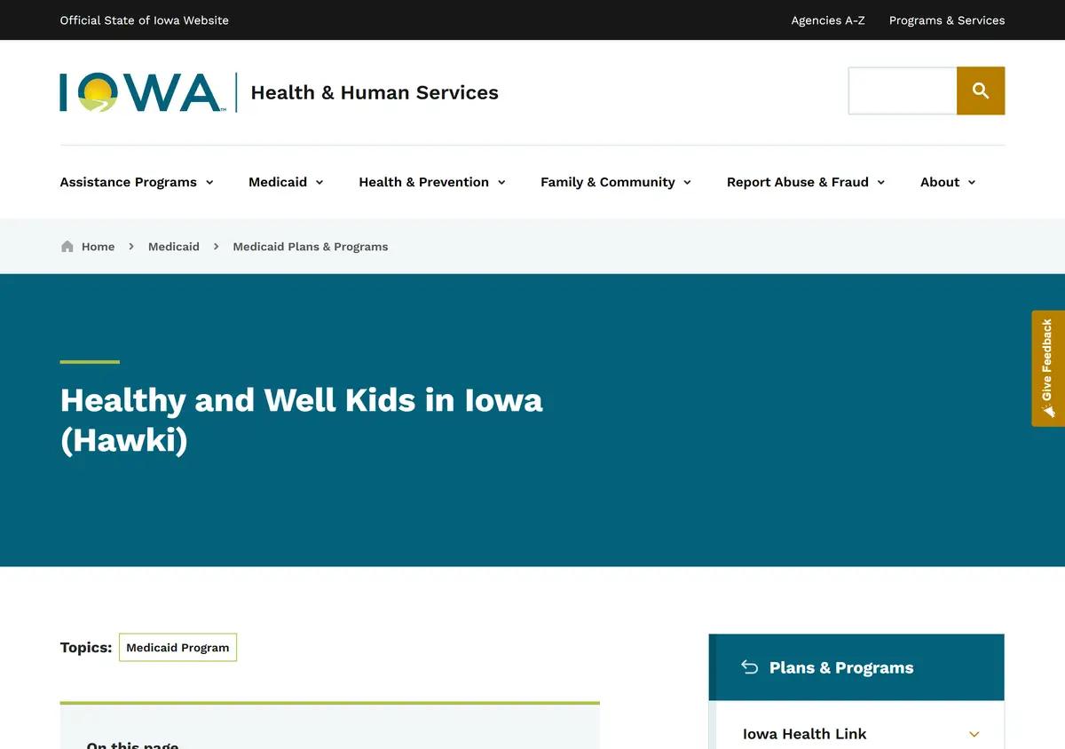 The Iowa HHS hawk-i program page.