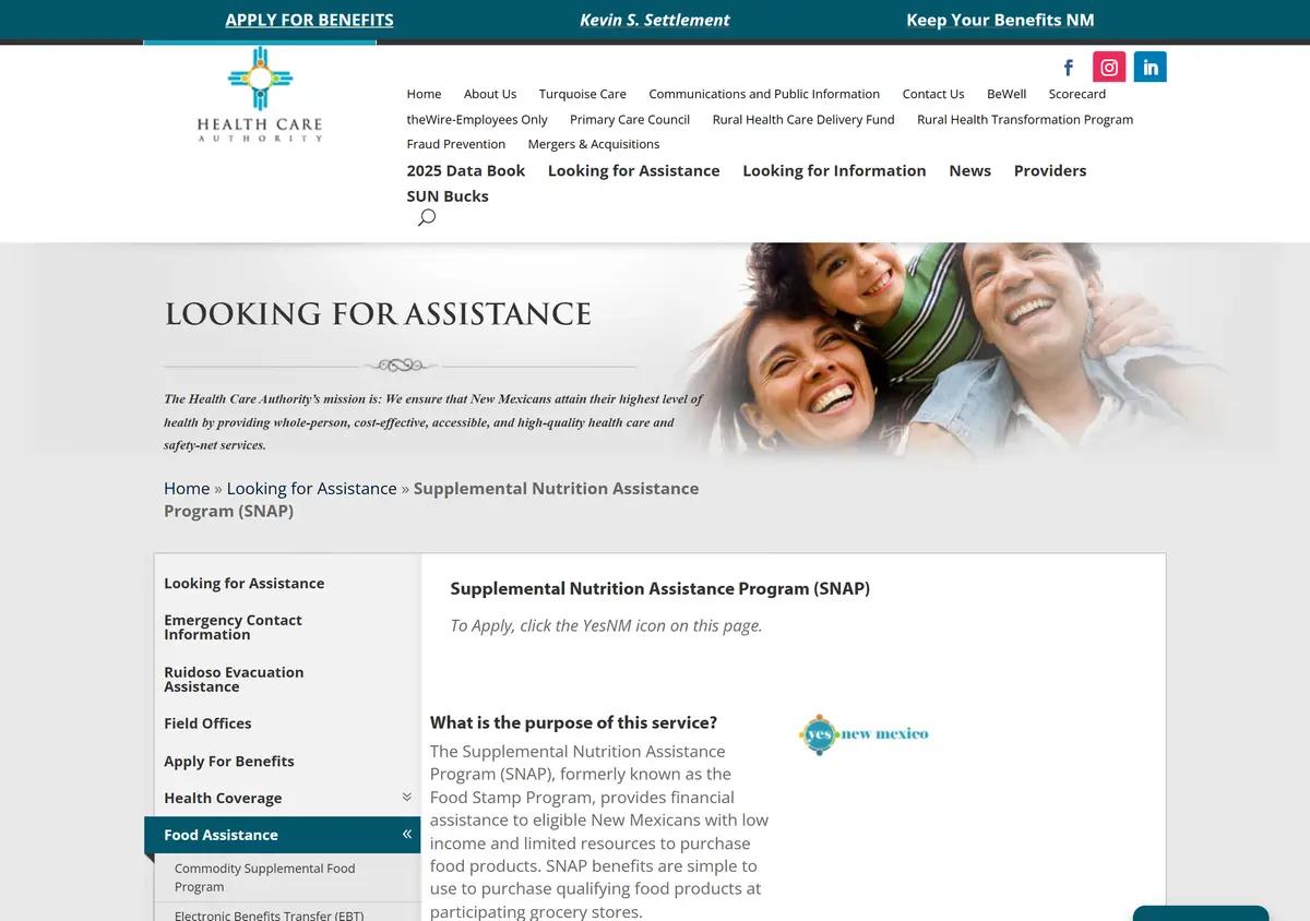The New Mexico Health Care Authority SNAP page.