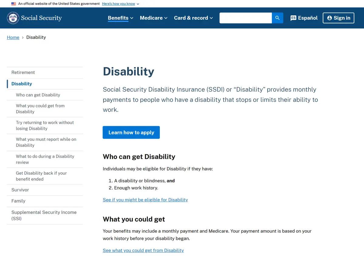 The Social Security disability page.