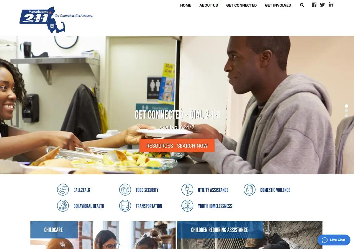 The Mass 211 homepage and resource search.