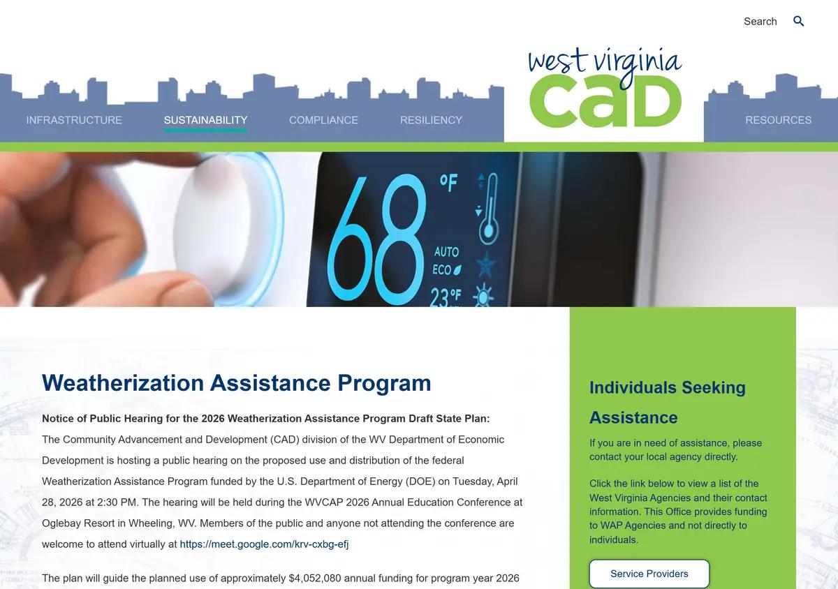 The West Virginia Weatherization Assistance Program page.