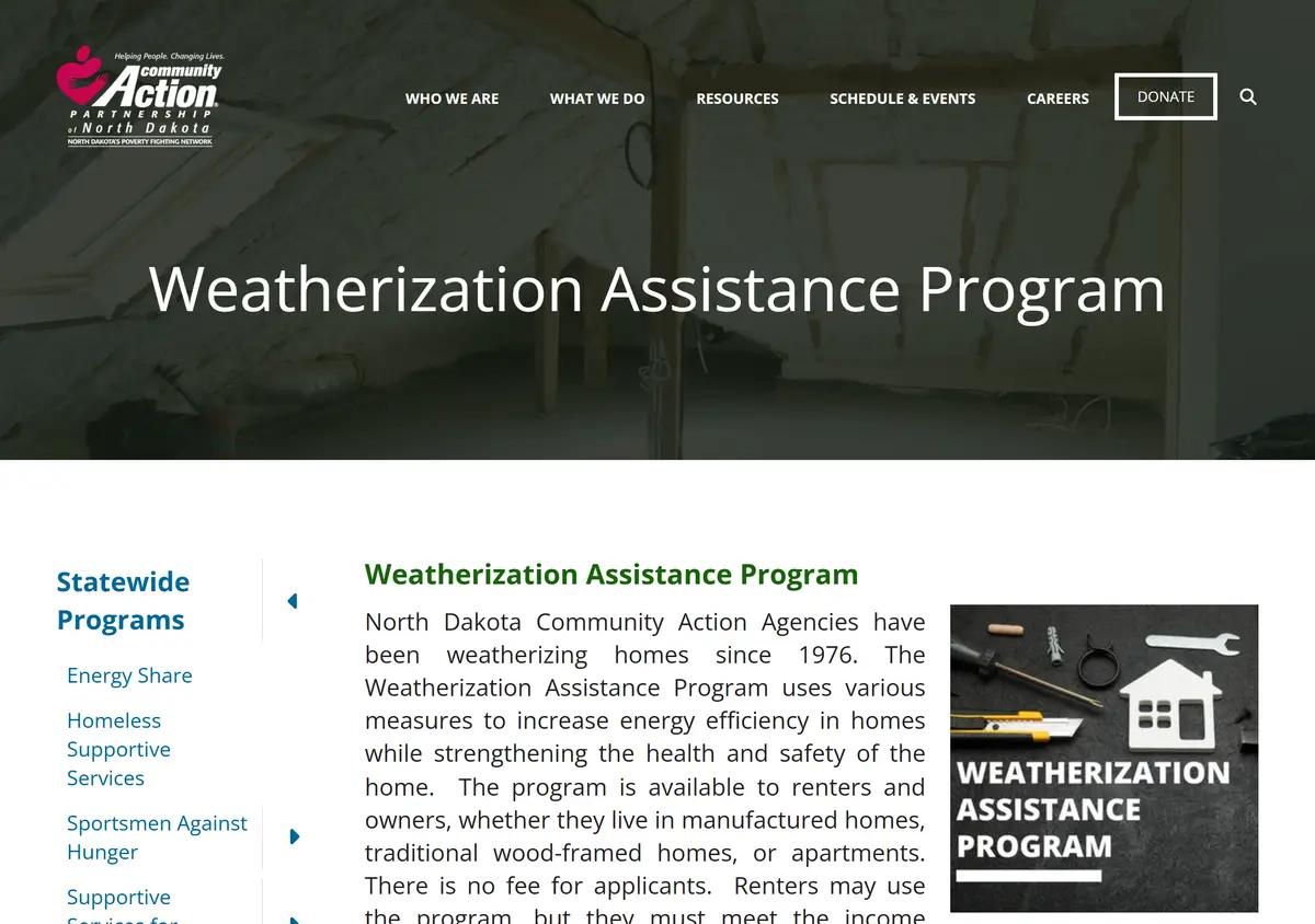 The North Dakota weatherization program page.