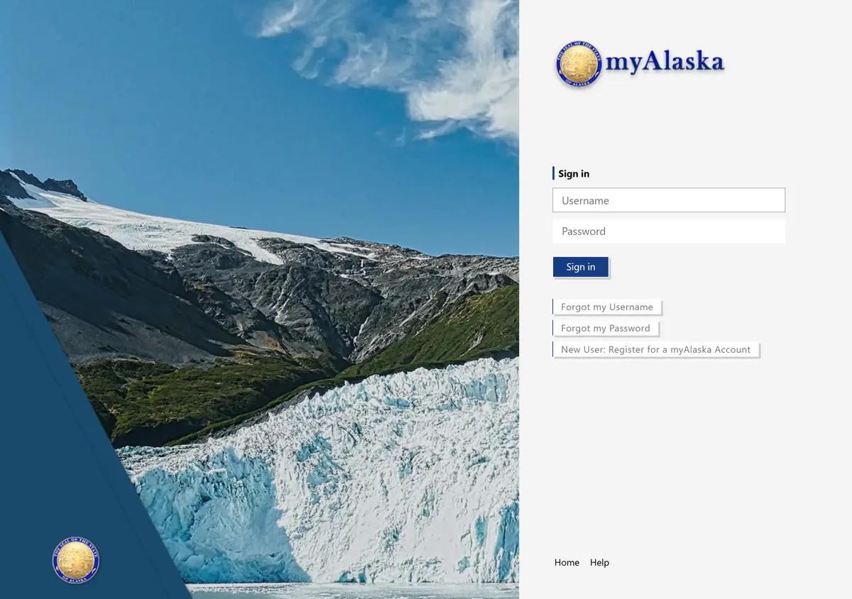 The myAlaska sign-in page for filing an unemployment claim.