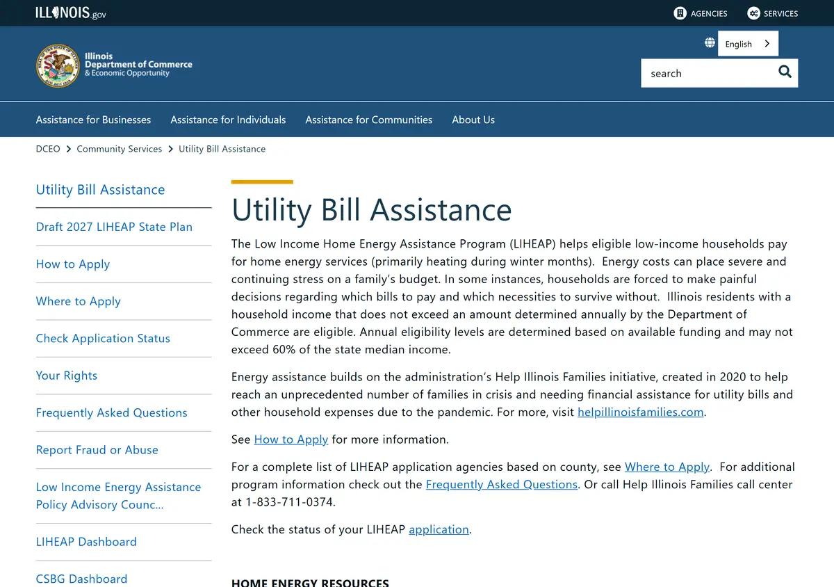 The Illinois DCEO utility bill assistance page.