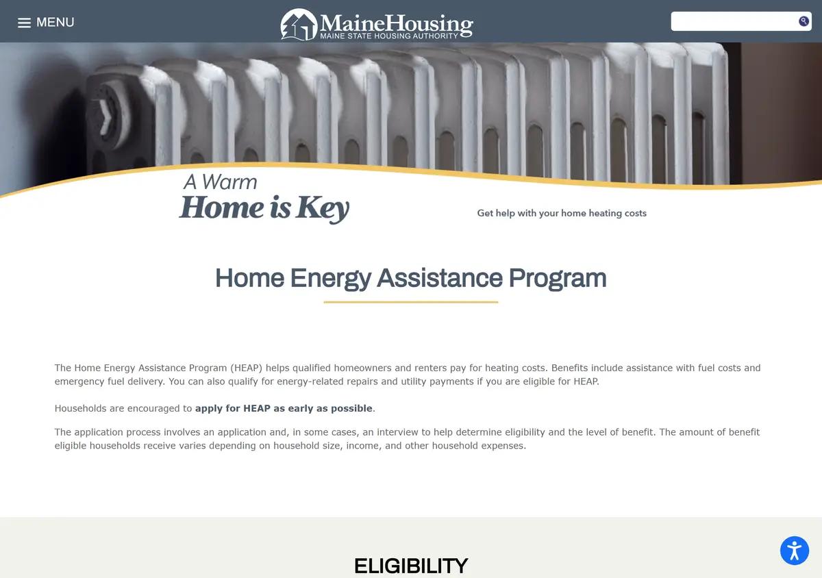MaineHousing's HEAP heating assistance page.