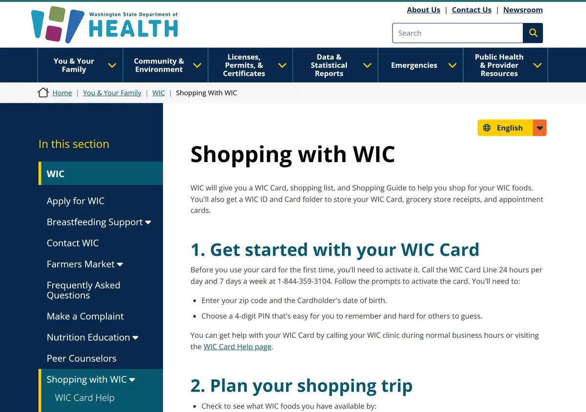 The shopping-with-WIC page covering the WIC Card and app.