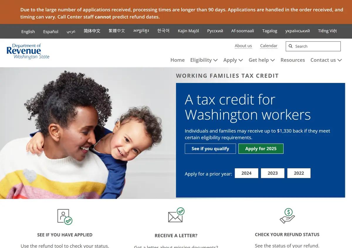 The Working Families Tax Credit homepage.