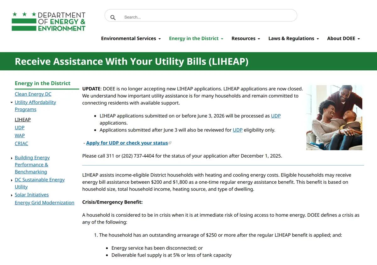 The DOEE LIHEAP energy assistance page.