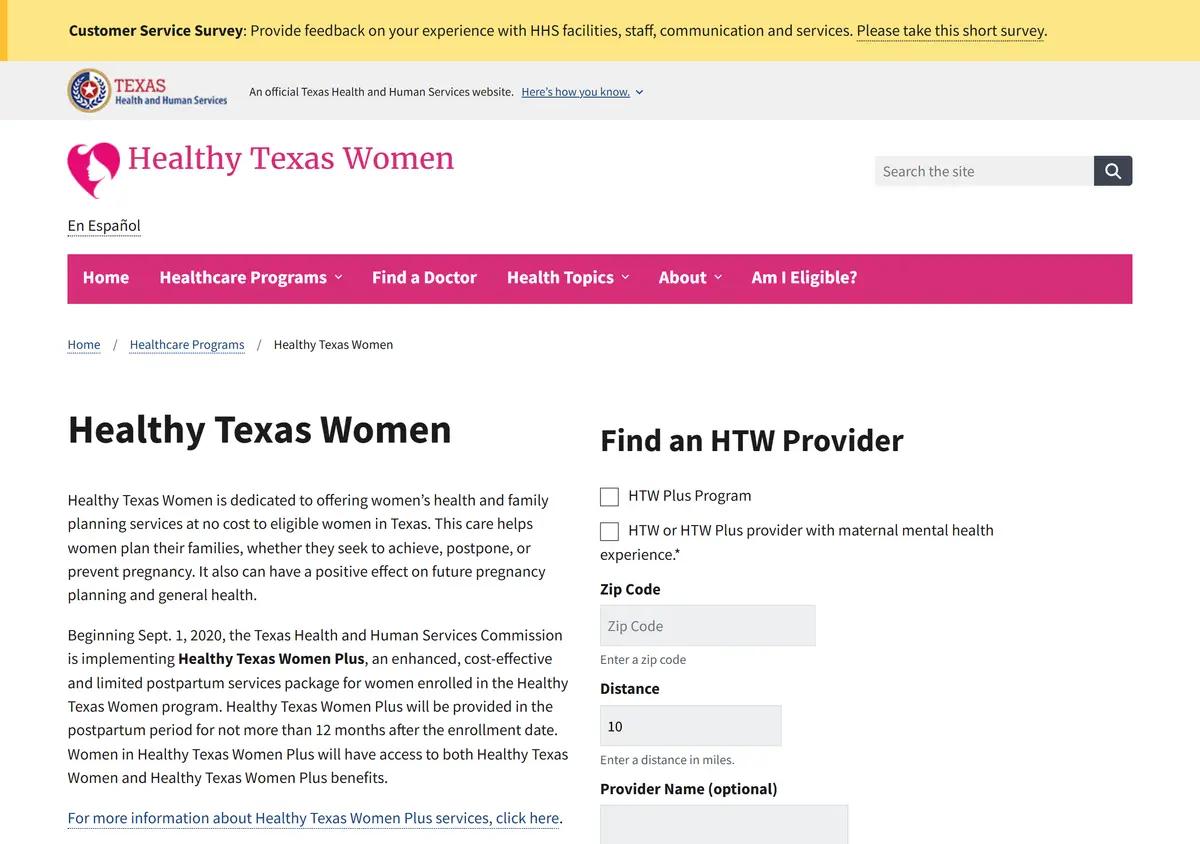 The Healthy Texas Women program page.