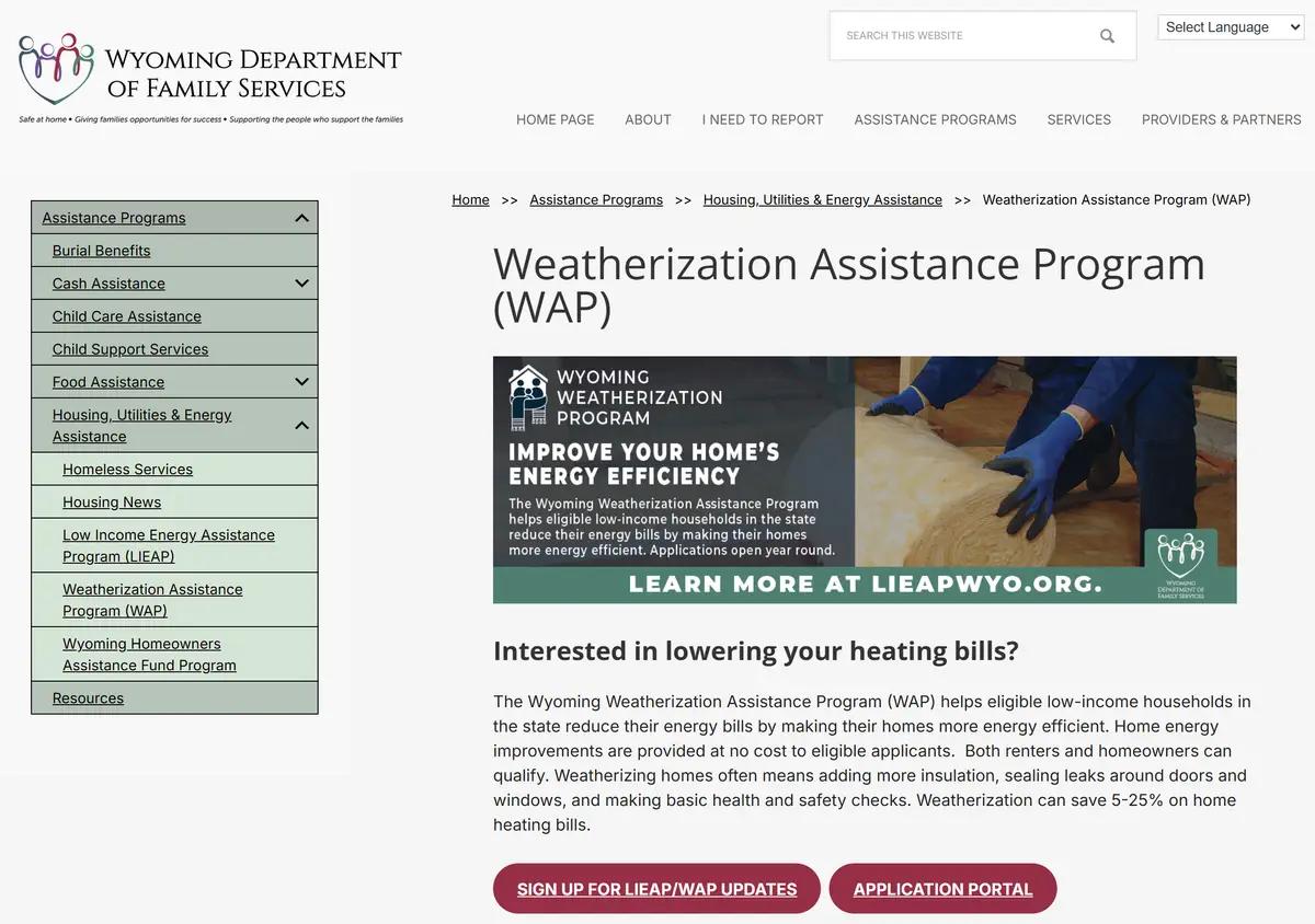 The Wyoming Weatherization Assistance Program page.