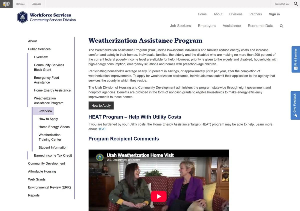 The Utah Weatherization Assistance Program page.