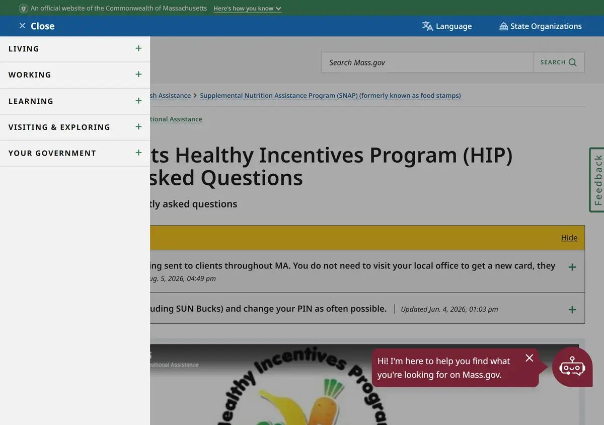 The Massachusetts Healthy Incentives Program page.
