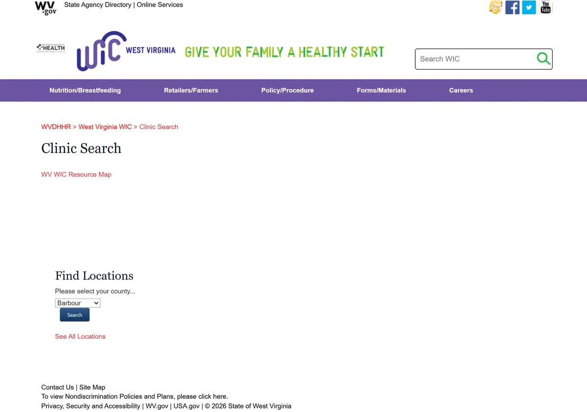 The West Virginia WIC clinic search tool.