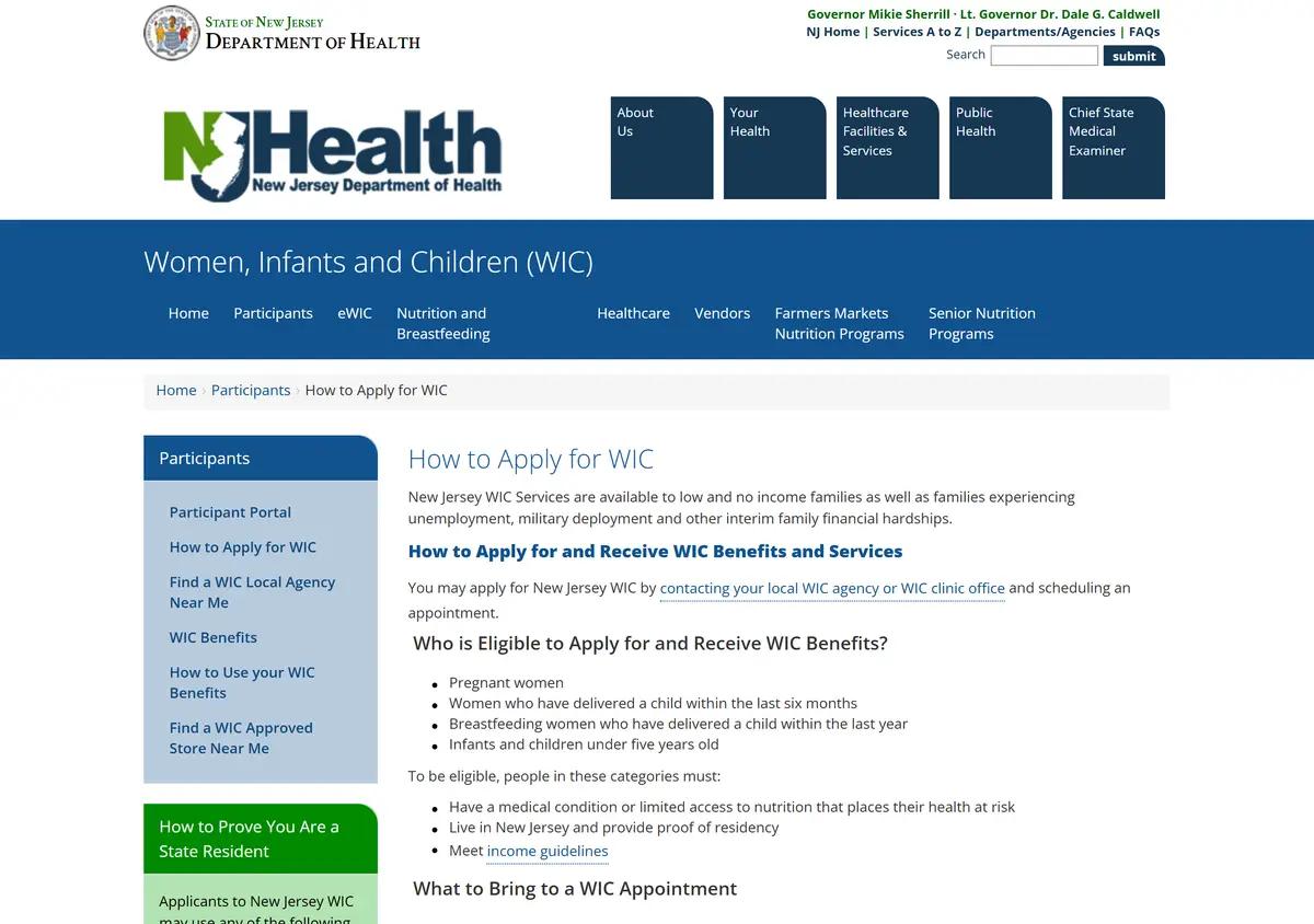 The NJ WIC how-to-apply page.