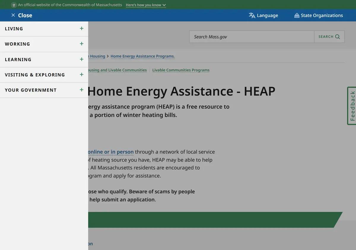 The Massachusetts learn-about-home-energy-assistance page.