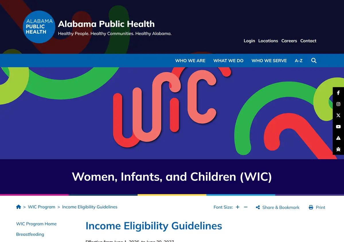The Alabama Department of Public Health WIC eligibility page.