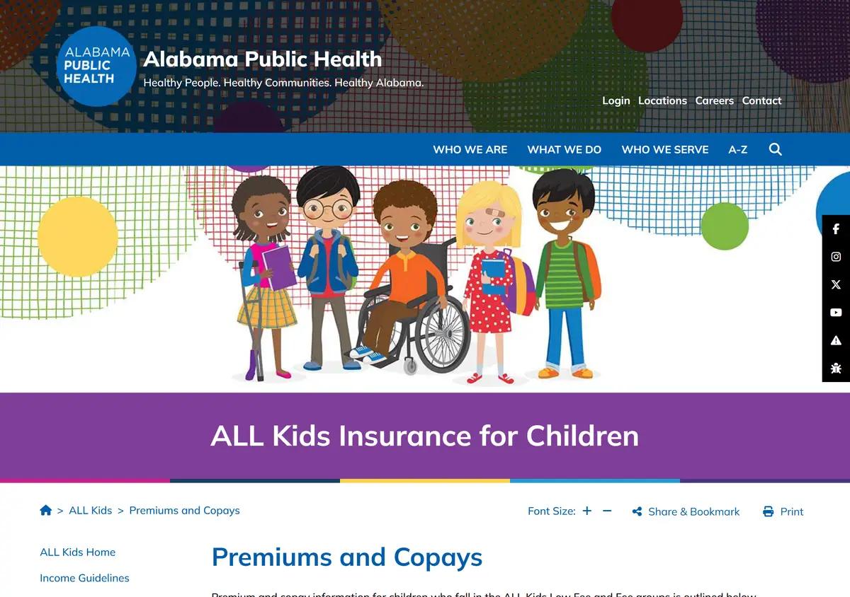 The ALL Kids premiums and copays page.