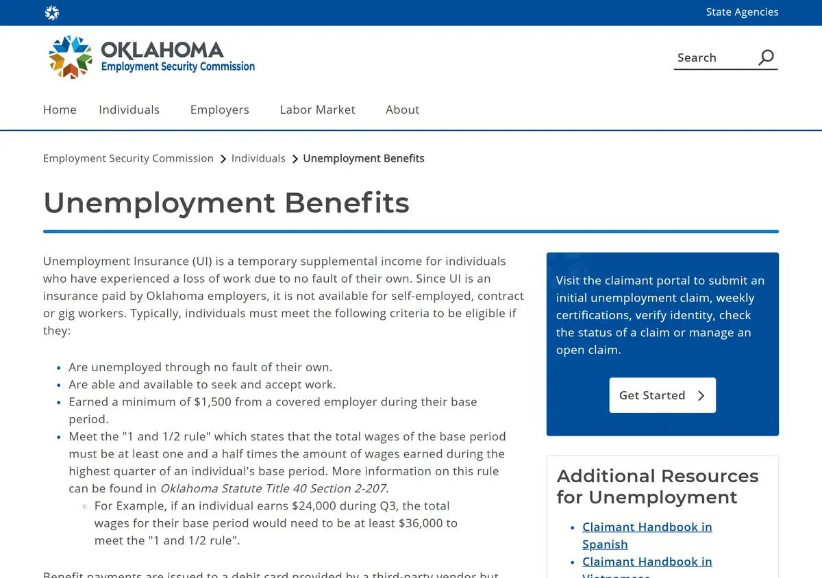 The Oklahoma OESC unemployment page.