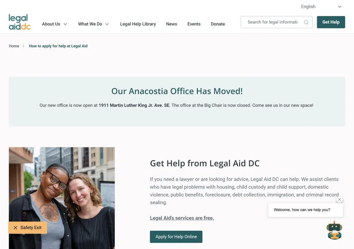 The Legal Aid DC how-to-apply page.