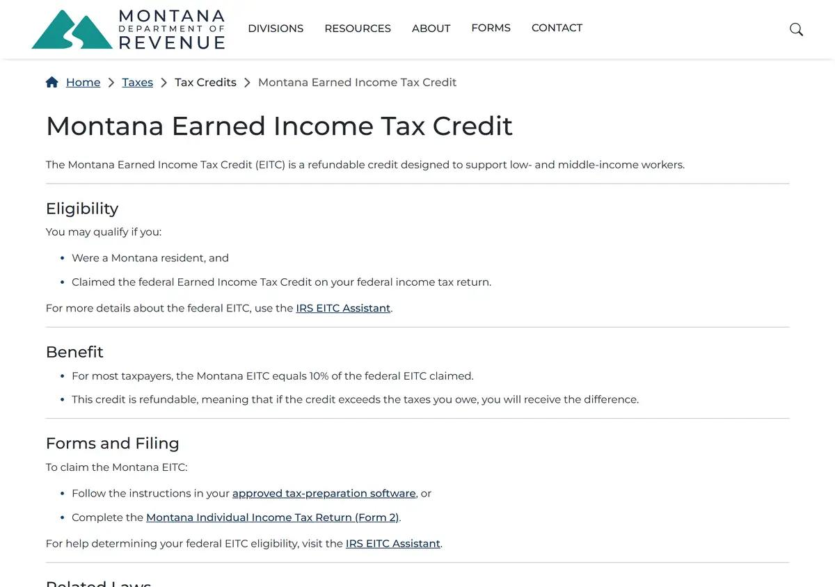The Montana Department of Revenue Earned Income Tax Credit page.