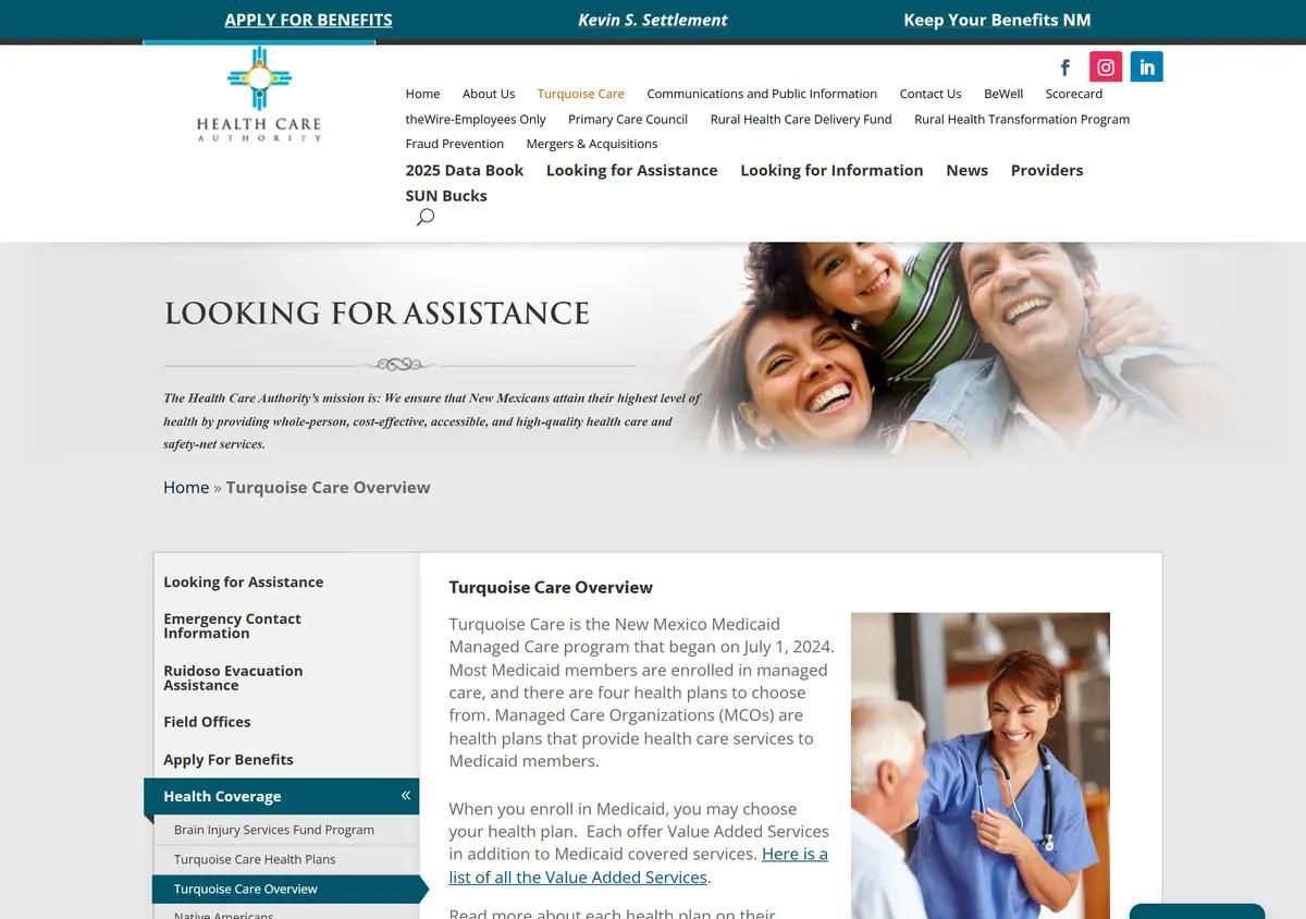 The New Mexico Health Care Authority managed care overview page.