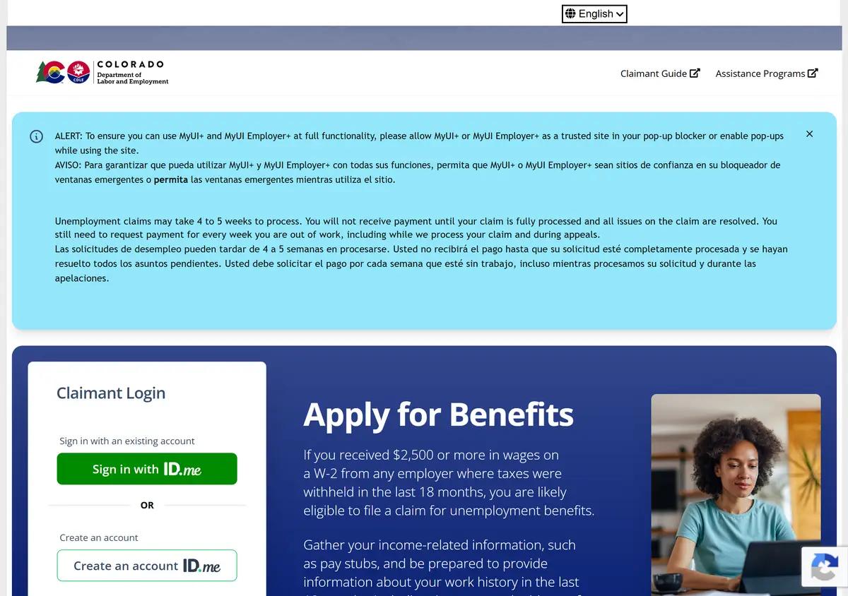 The Colorado MyUI+ claimant login.