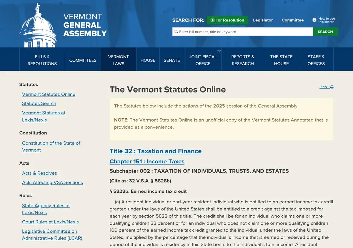 The Vermont statute for the earned income tax credit.