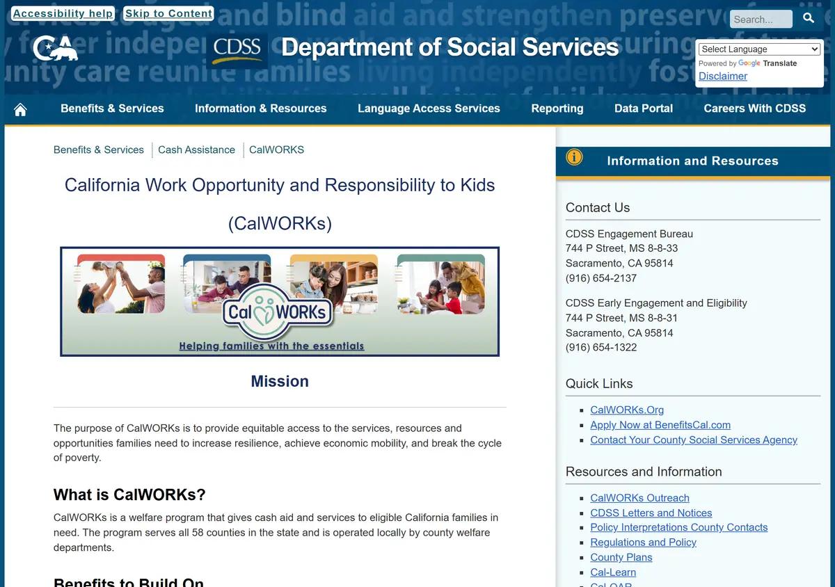 The California CalWORKs program page.