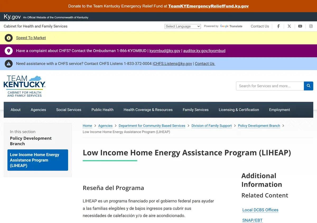 The Kentucky CHFS LIHEAP program page.