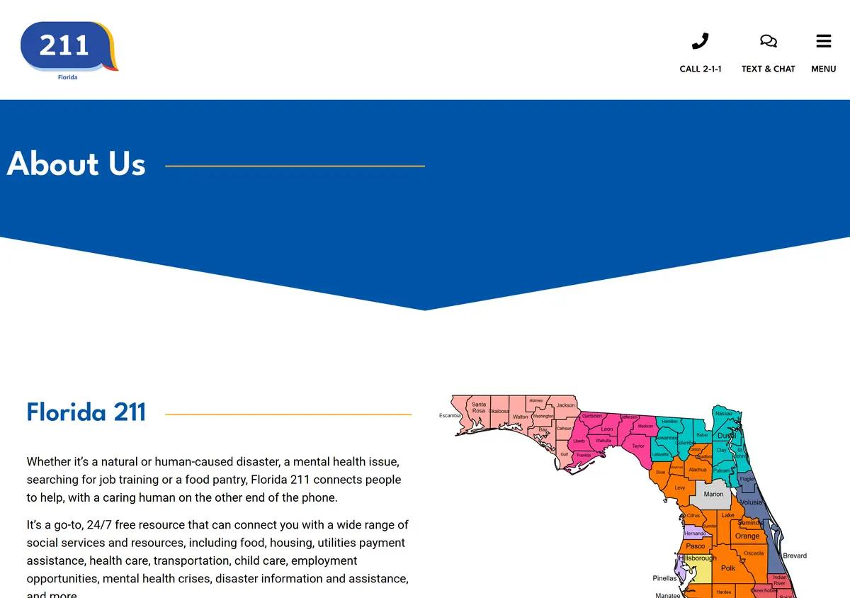 The Florida 211 about page.
