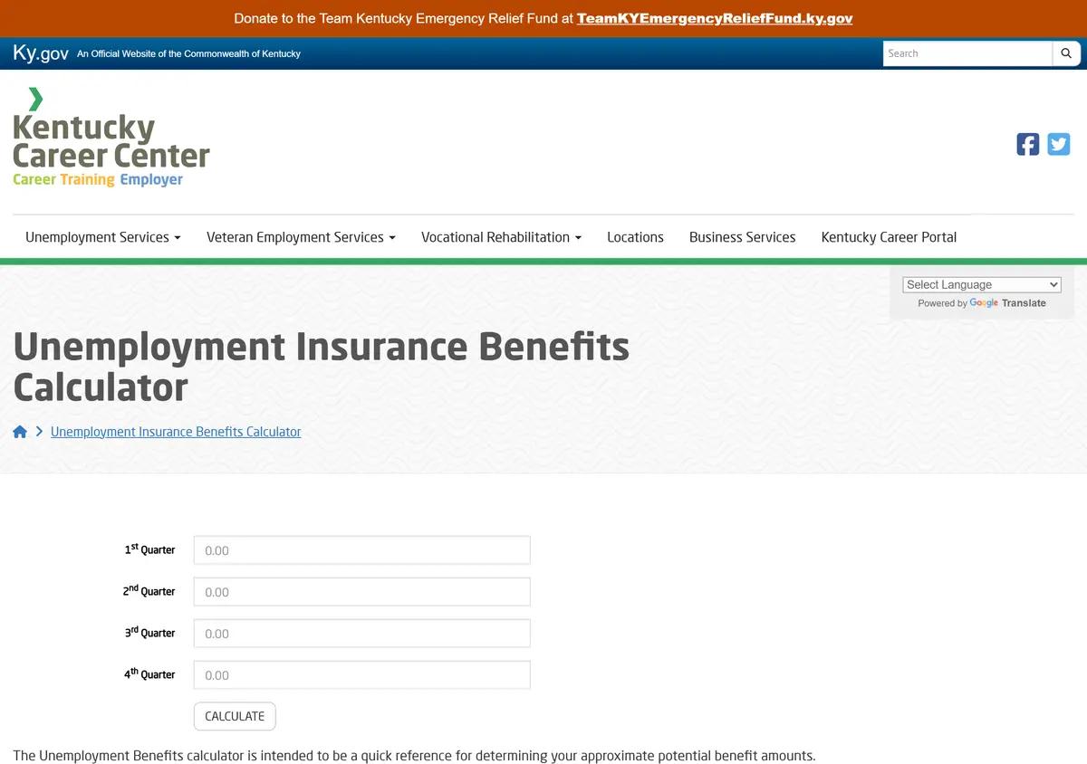 The Kentucky unemployment benefits calculator.