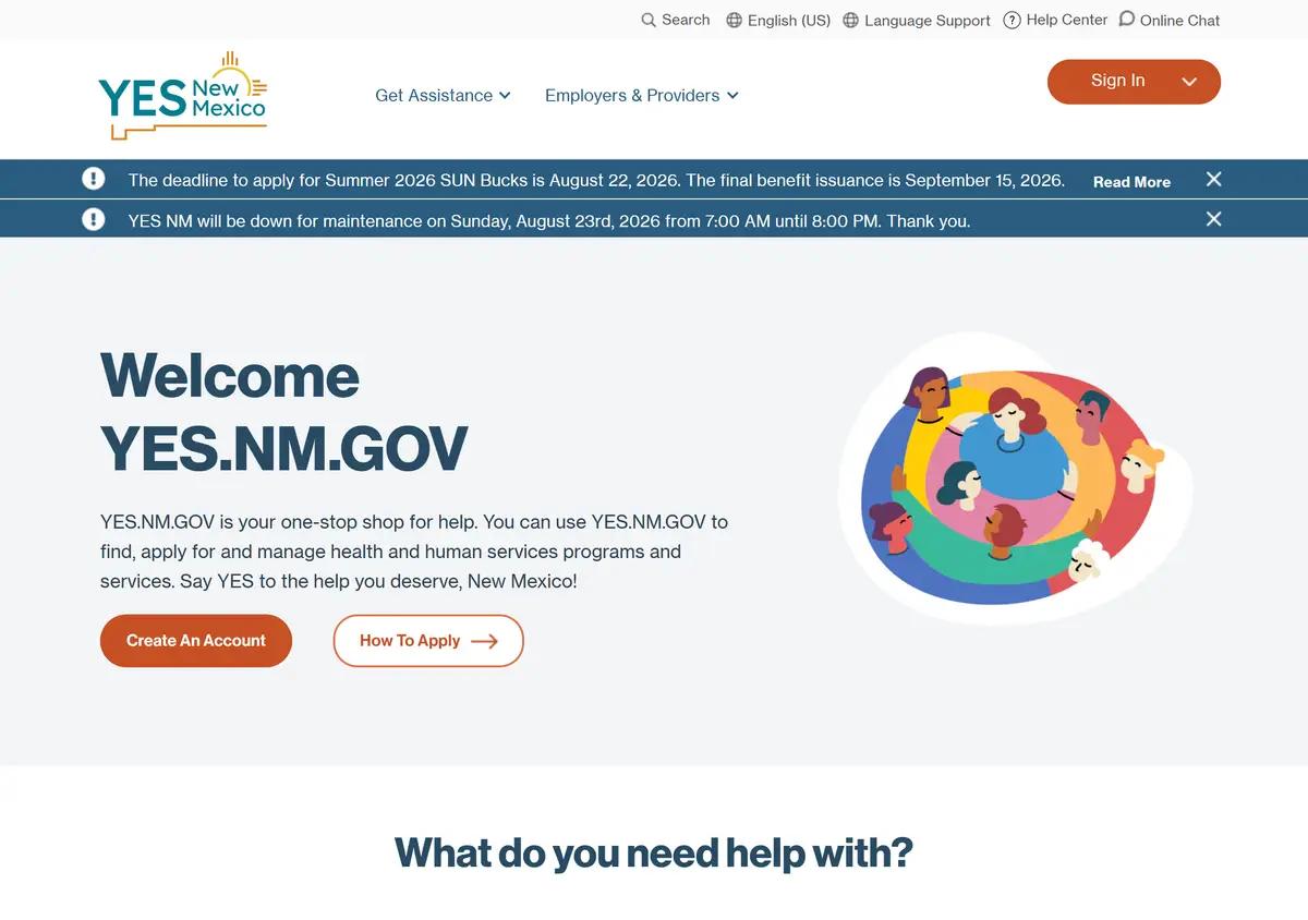 The YESNM benefits application portal.