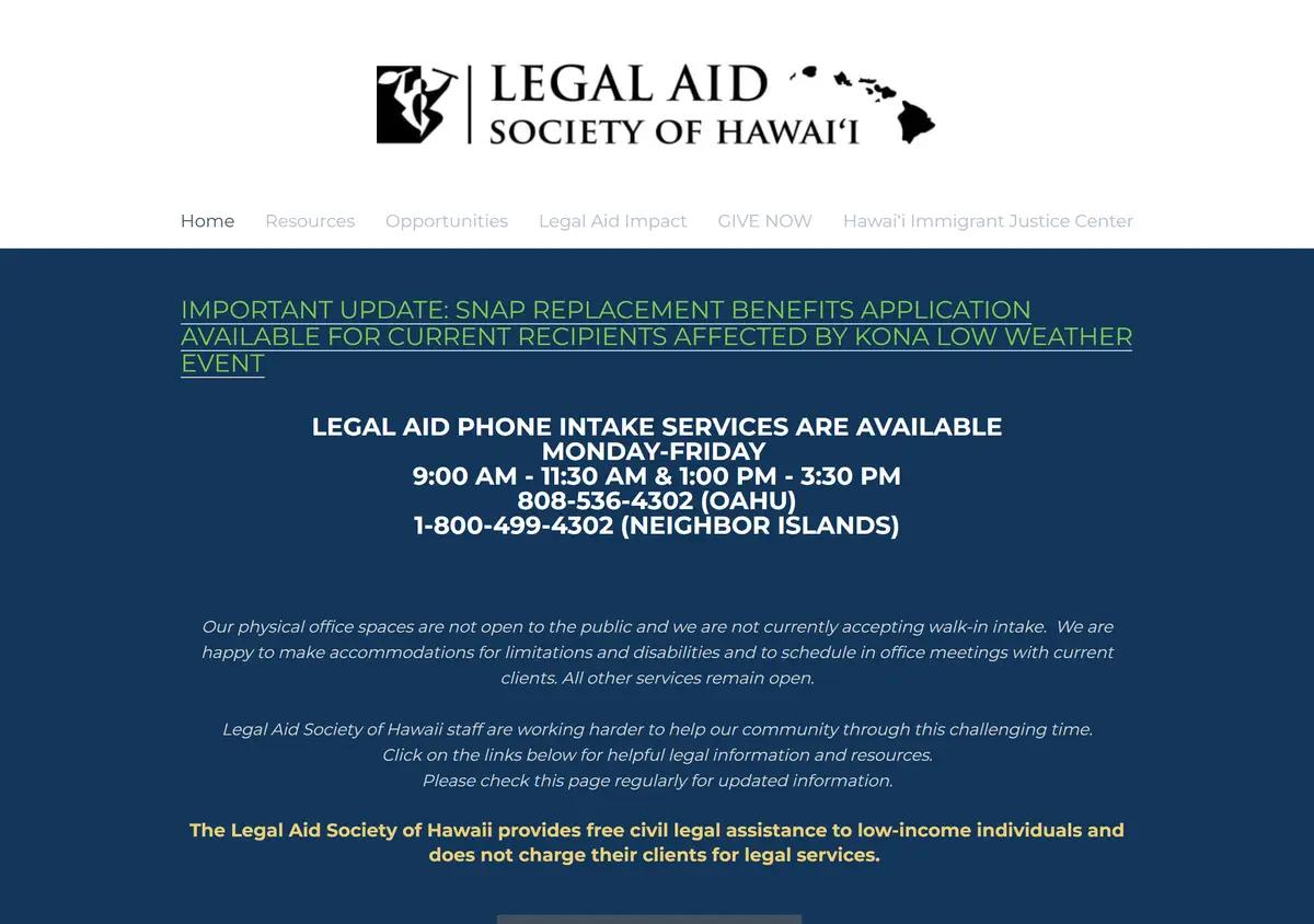 The Legal Aid Society of Hawaii homepage.