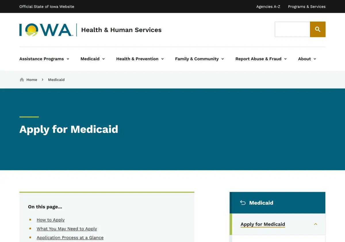 The Iowa HHS apply-for-Medicaid page.