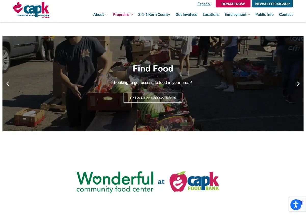 The CAPK Food Bank page.