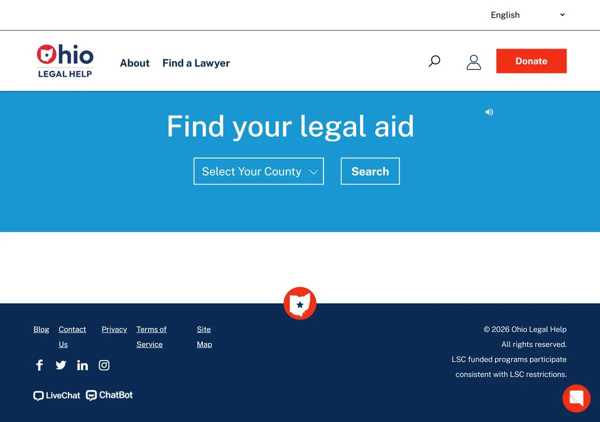 The Find Your Legal Aid routing tool on OhioLegalHelp.org.