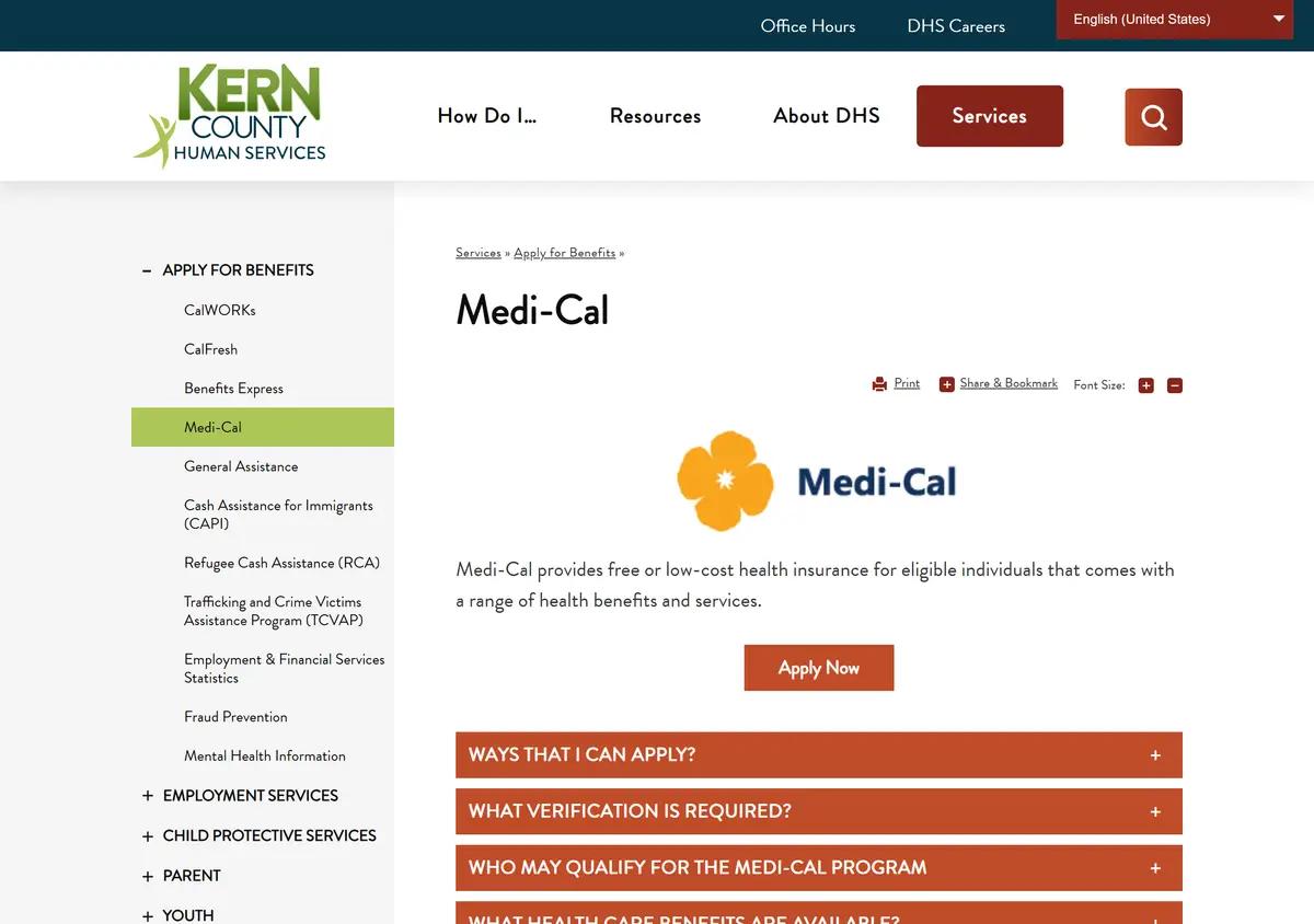 The Kern County DHS Medi-Cal page.