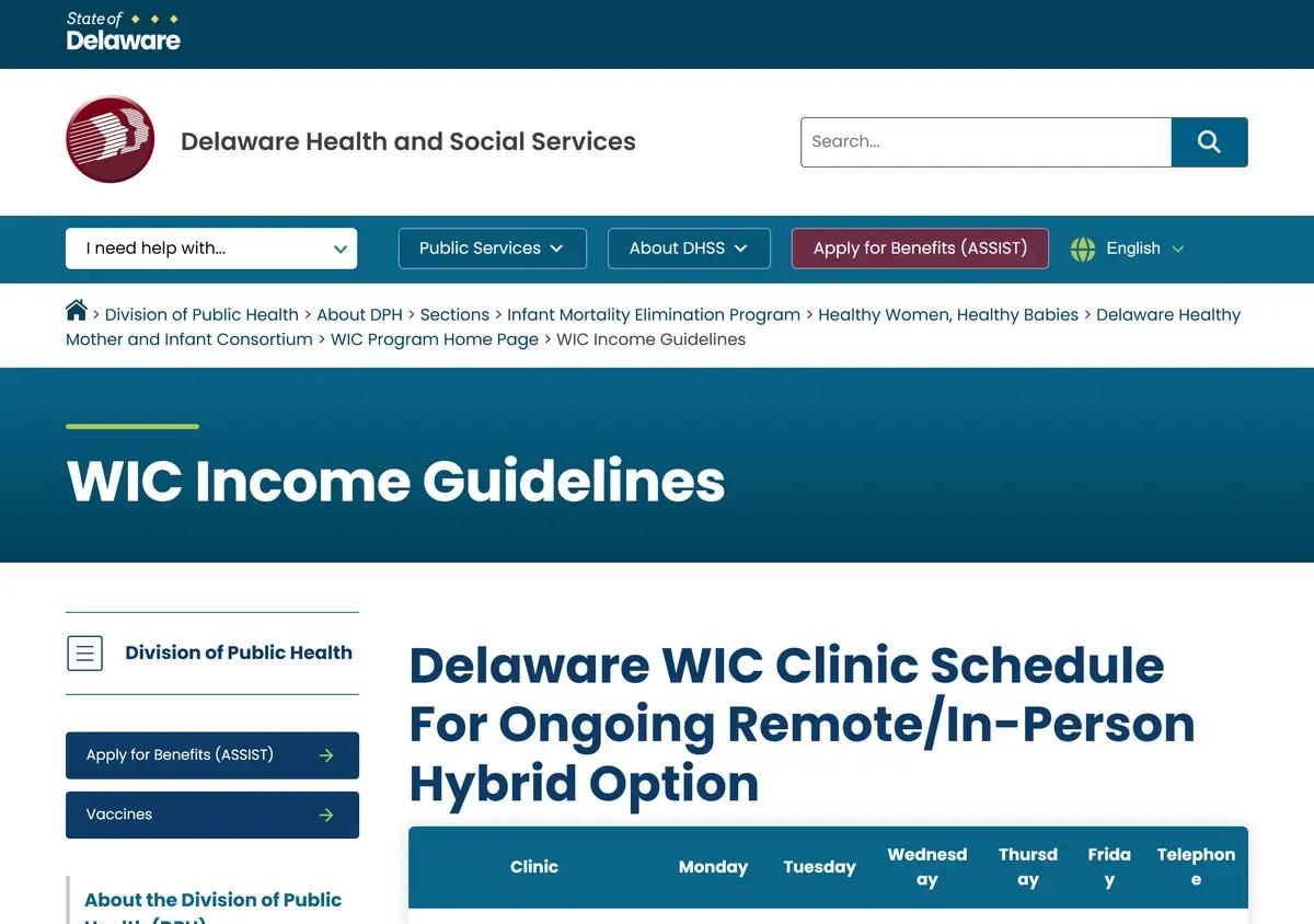 The Delaware WIC income guidelines page.